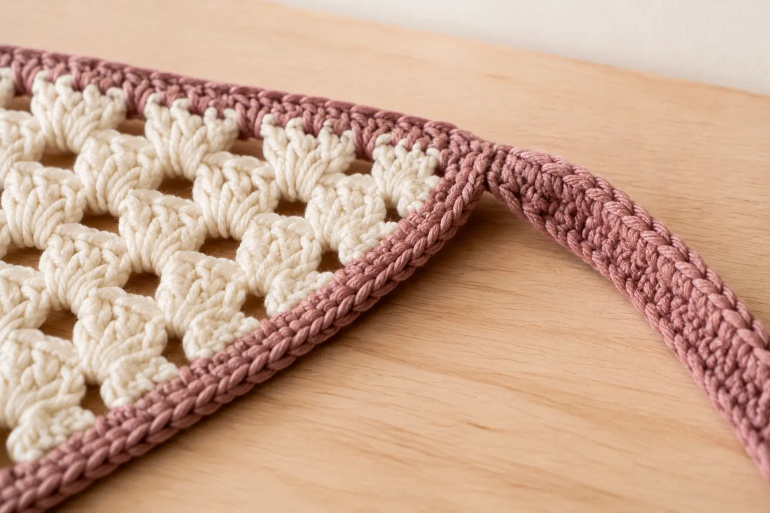détail de la bordure et du ruban à nouer sur le Bandana au crochet