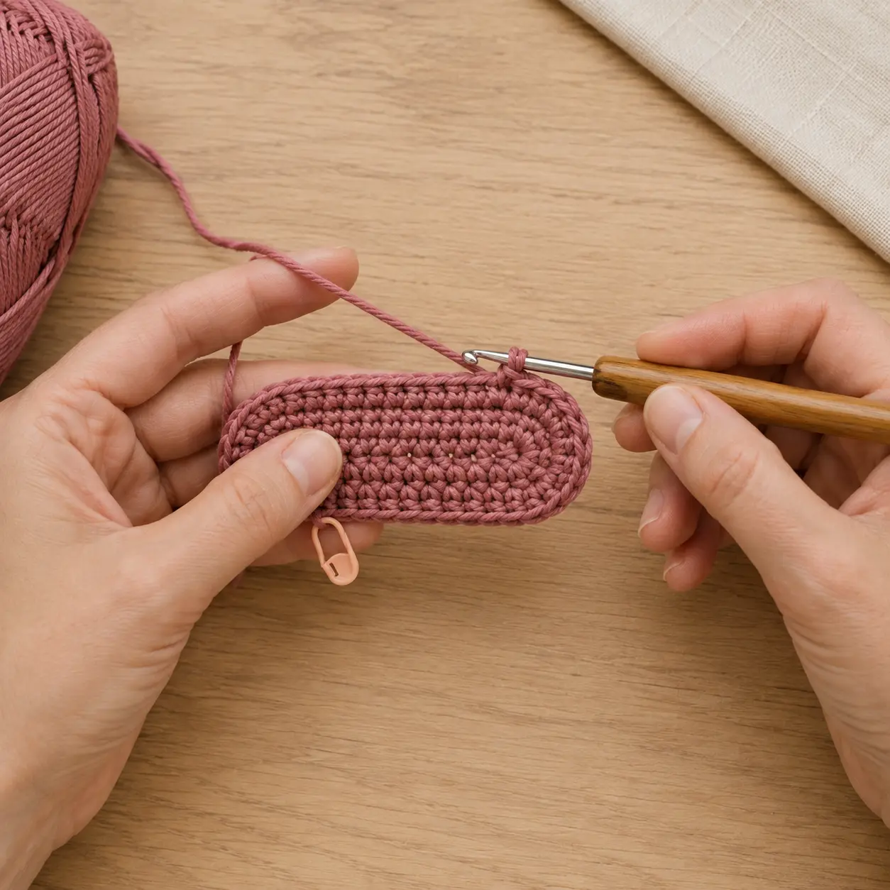 Réalisez la base ovale d'une coque de téléphone portable à partir d'une chaînette double face au crochet composée de mailles coulées.