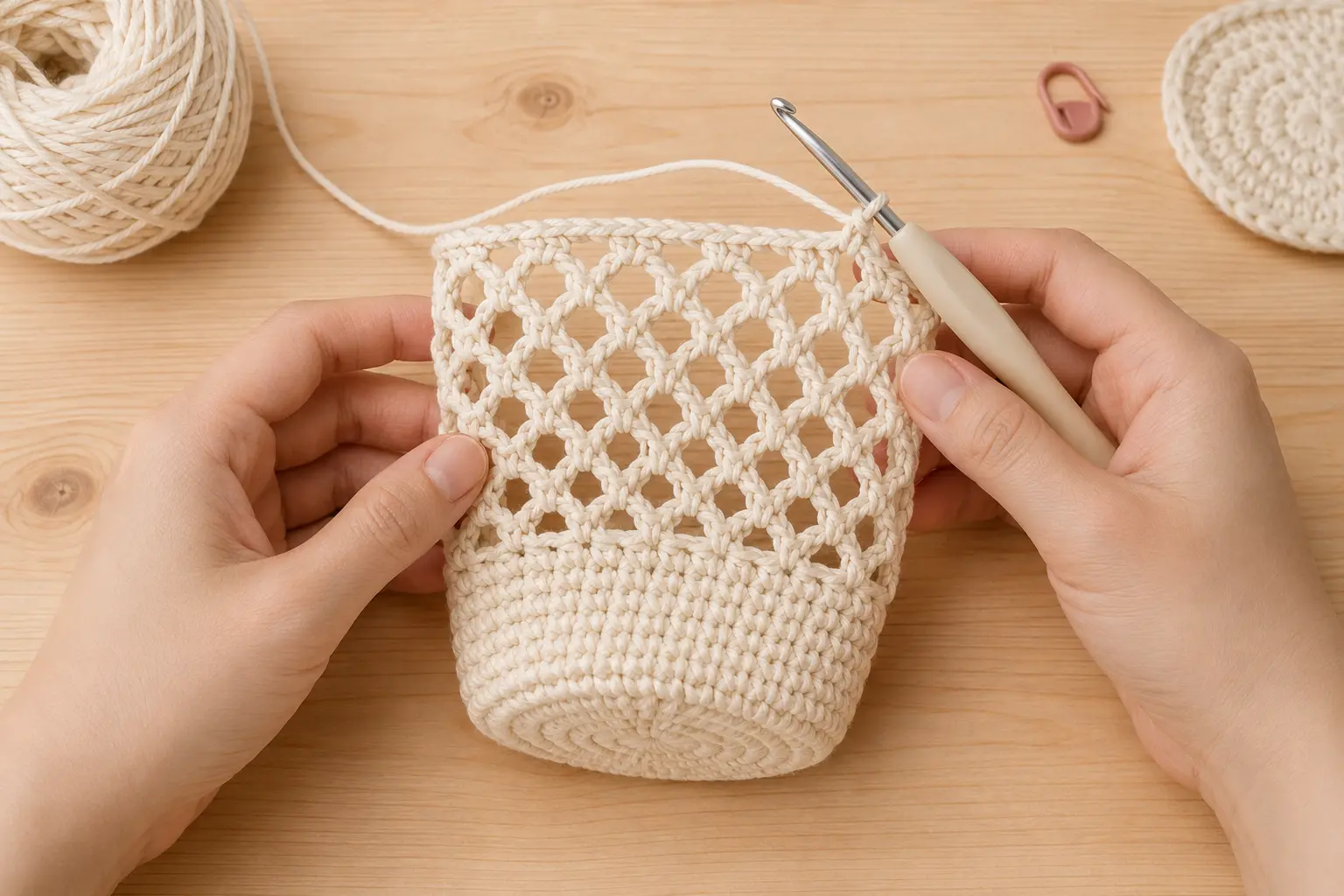 modèle de maille au crochet de porte-bouteille étape par étape