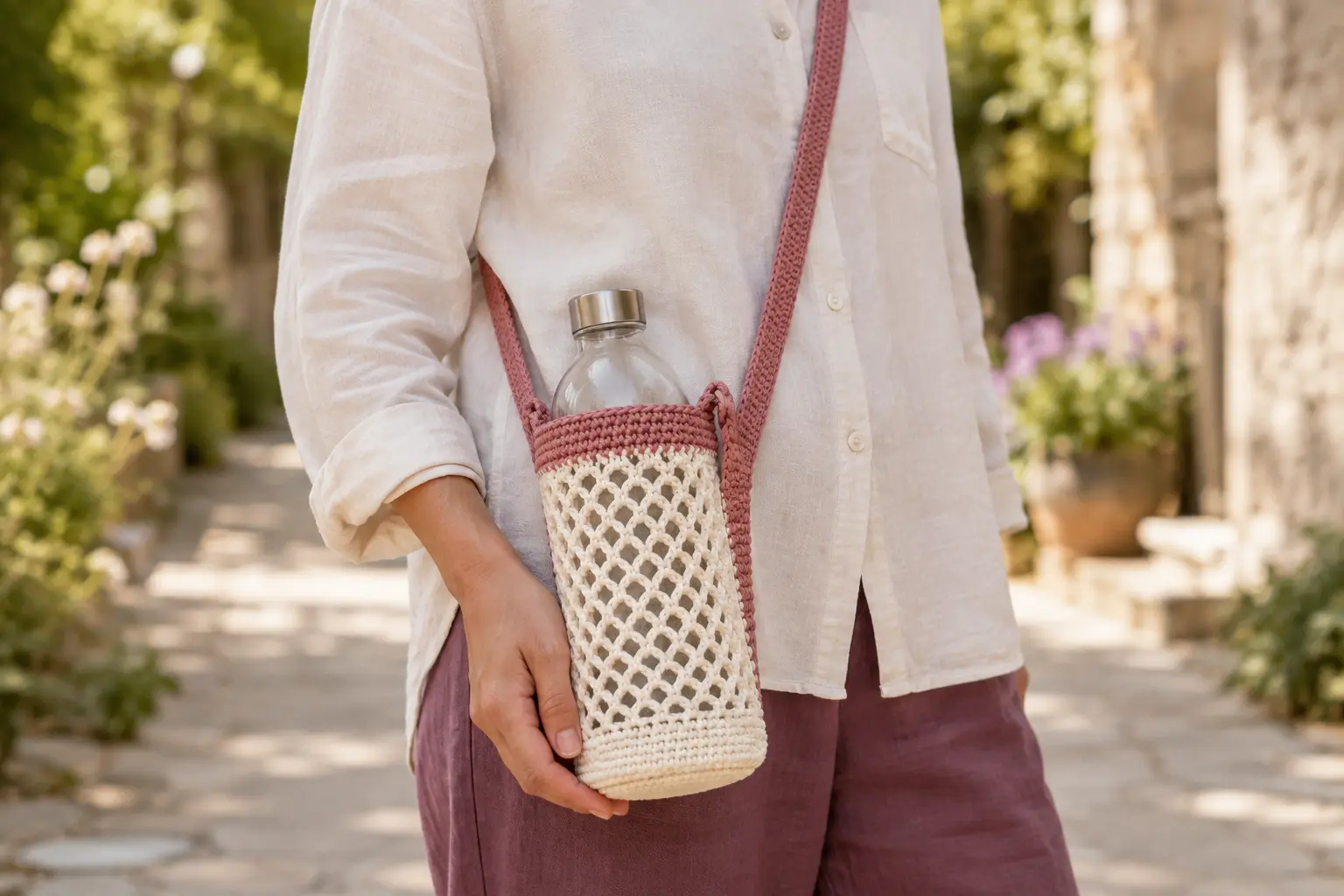 porte-bouteille au crochet avec support lors d'une promenade