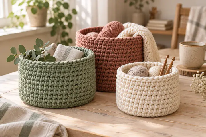 Paniers au crochet faits main pour projets faciles