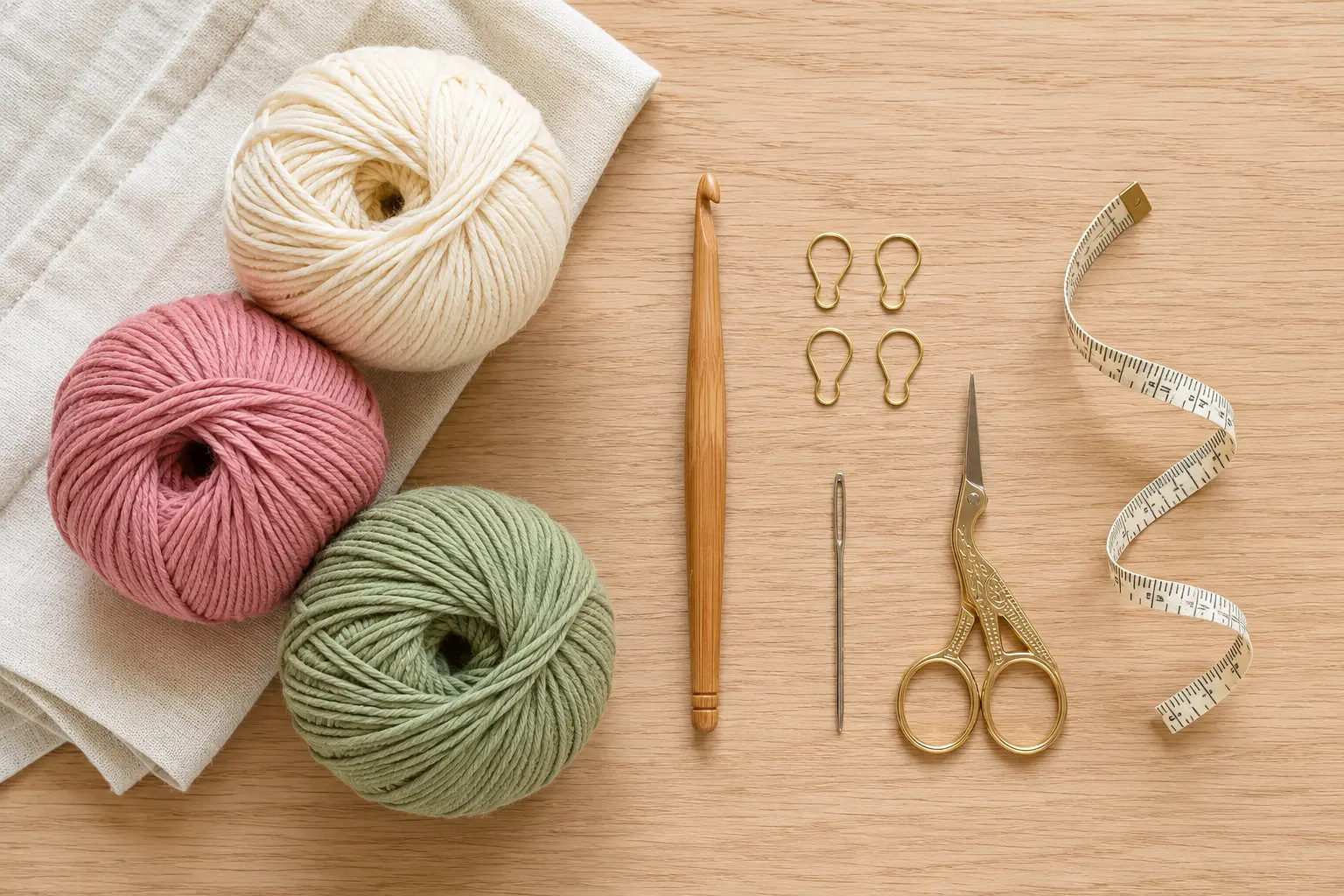 Matériel pour crocheter un granny square avec du fil de coton et un crochet
