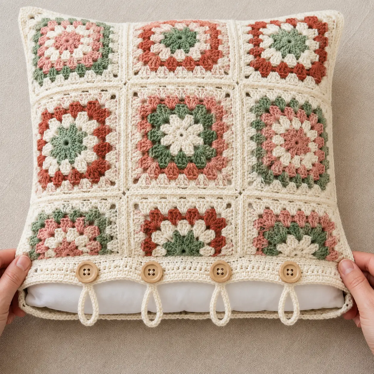 Coussin en carrés granny au crochet