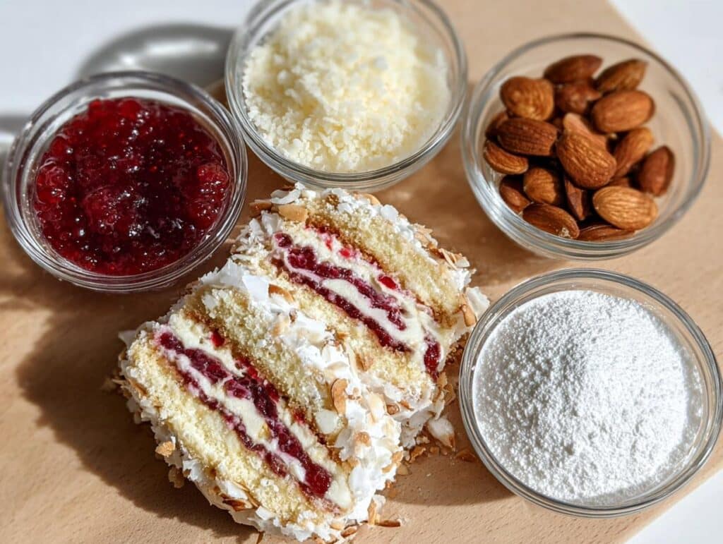 Raspberry Filled Almond Snow