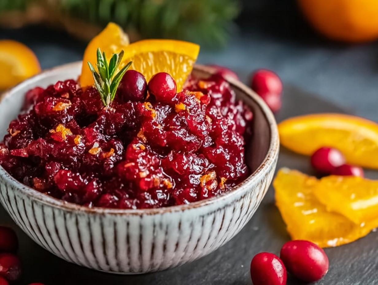 Vintage Fresh Cranberry Orange: Easy 4-Ingredient Recipe - Food processor with cranberries and orange being pulsed