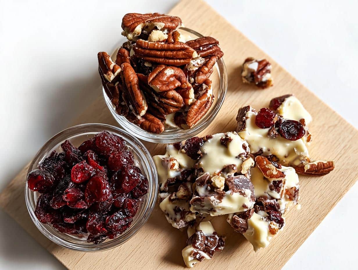Close-up of White Chocolate Cranberry Pecan clusters showing texture