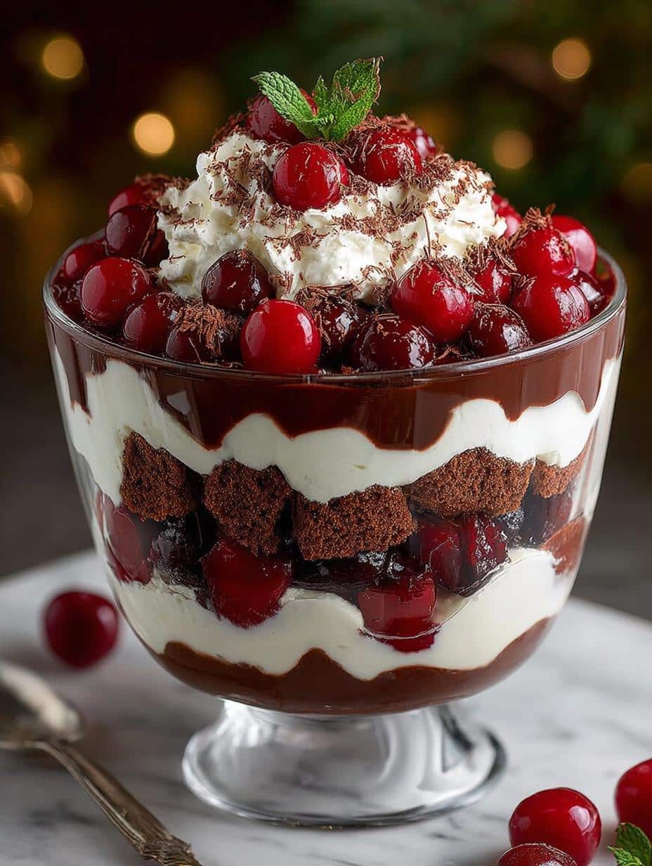 Delicious Black Forest Trifle with Cherries and Chocolate - Black Forest Trifle with - main visual representation