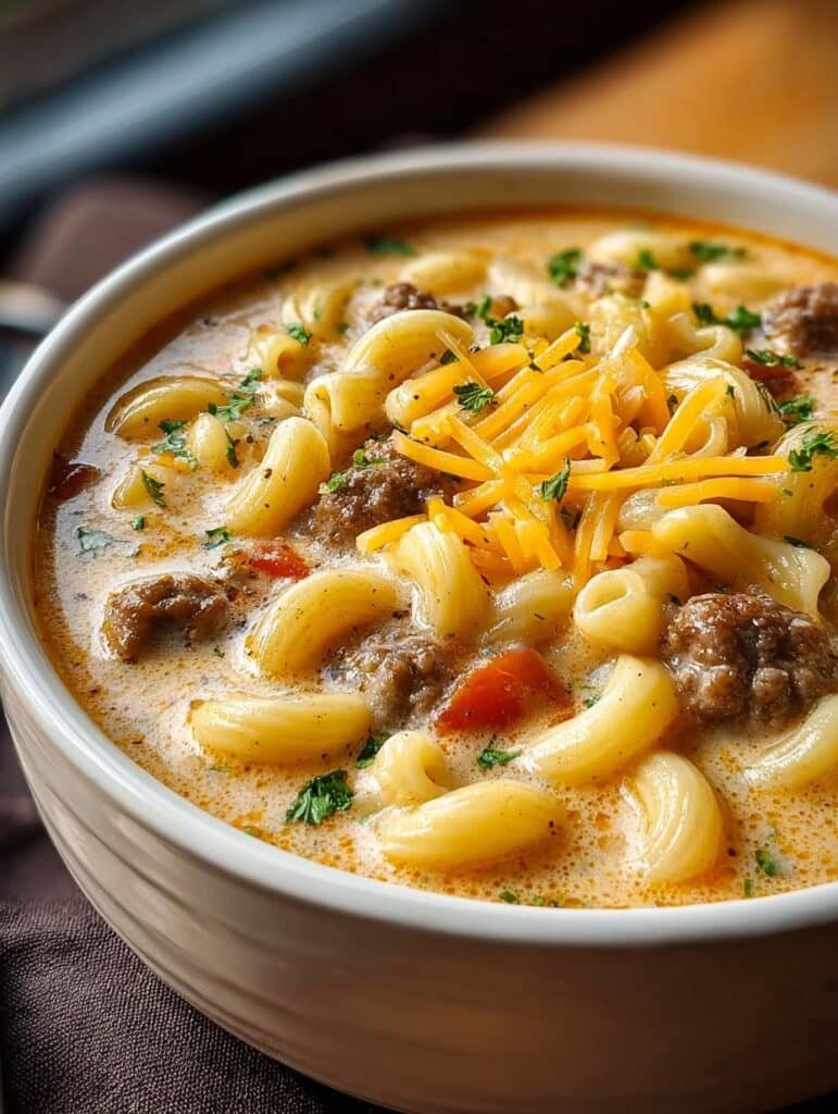 Cheeseburger Macaroni Soup Comfort