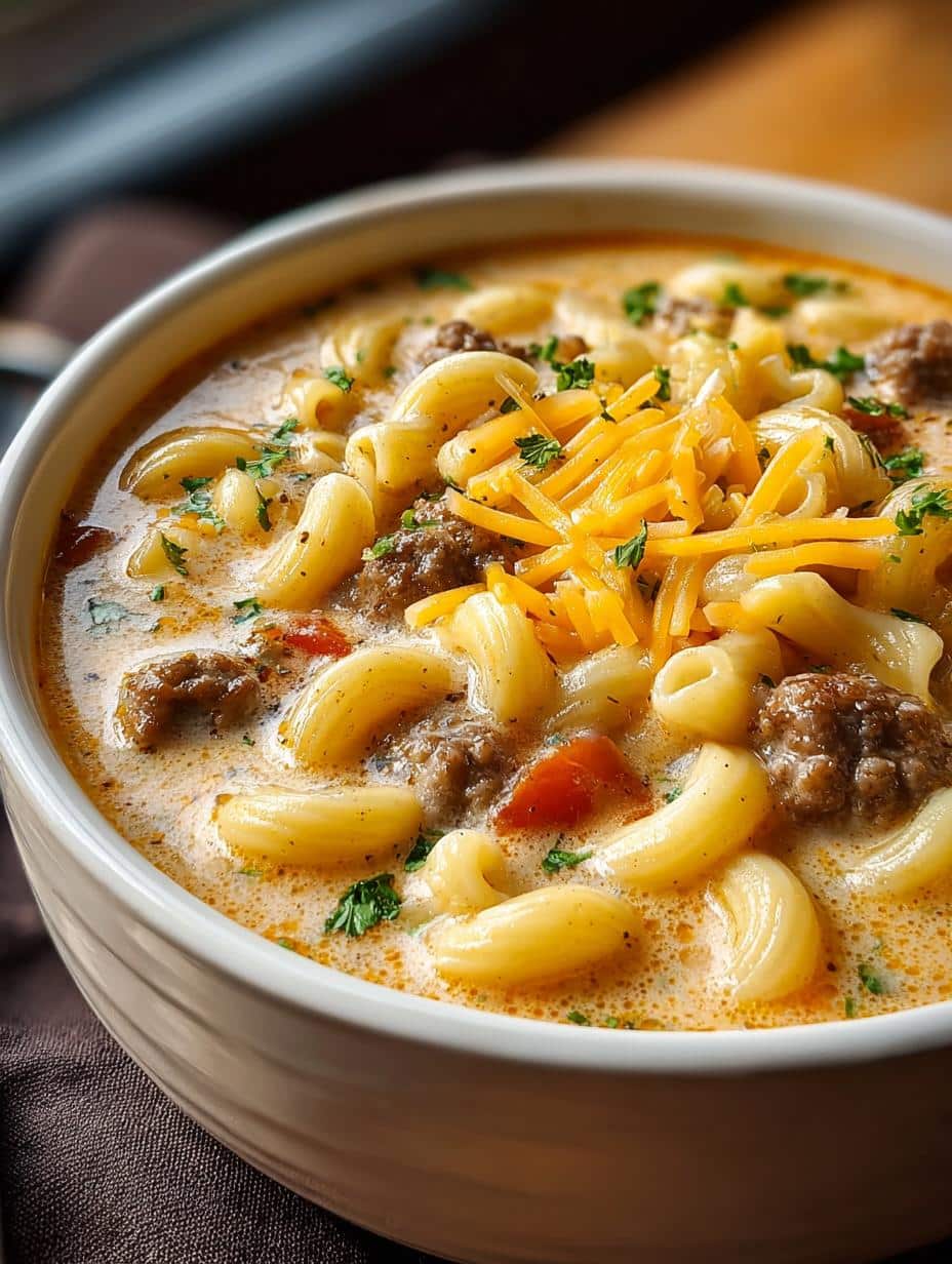 Cheeseburger Macaroni Soup Comfort