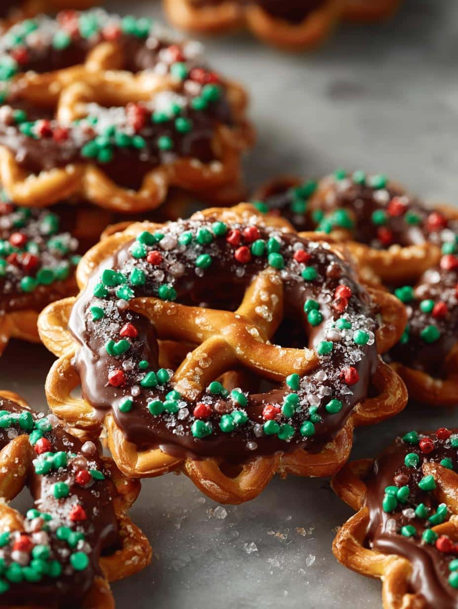 Chocolate Pretzel Wreaths: 12 Festive Treats to Love 3 Chocolate Pretzel Wreaths: 12 Festive Treats to Love - Chocolate Pretzel Wreaths - additional detail