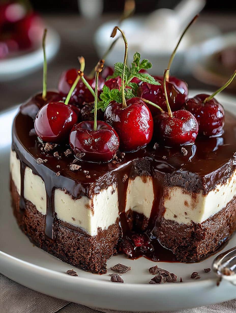 Indulge Chocolate Cherry Cheesecake: 12 Rich Slices - Indulge Chocolate Cherry Cheesecake - main visual representation