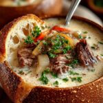 Indulge Philly Cheesesteak Soup