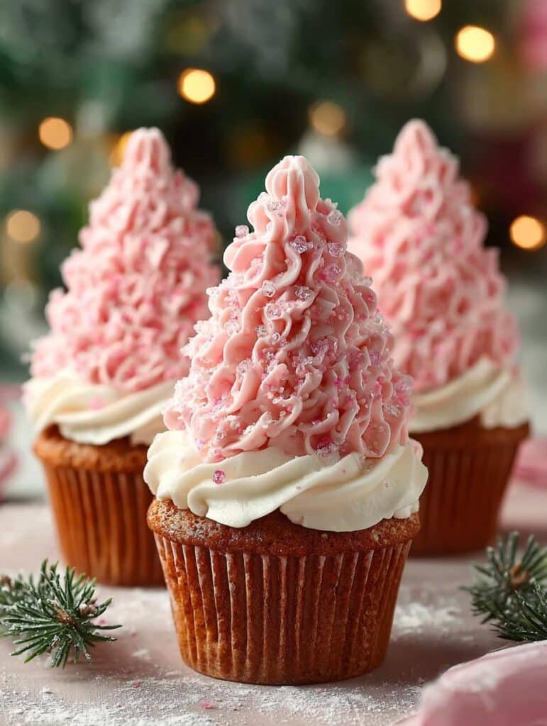 Pink Christmas Tree Cupcakes
