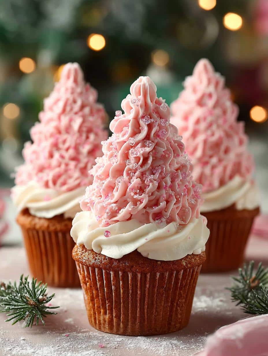 Pink Christmas Tree Cupcakes