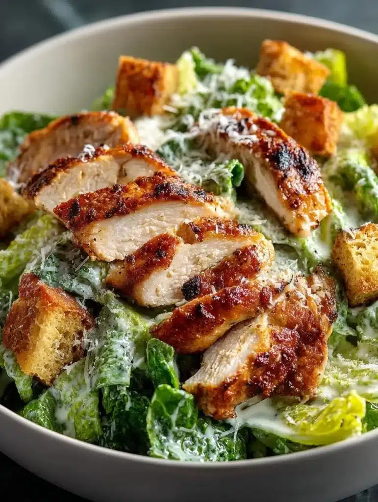 Delicious Chicken Caesar Salad with grilled chicken and fresh greens