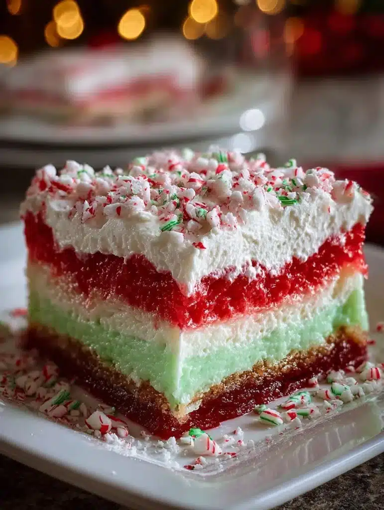 Delicious Christmas lasagna dessert topped with festive decorations