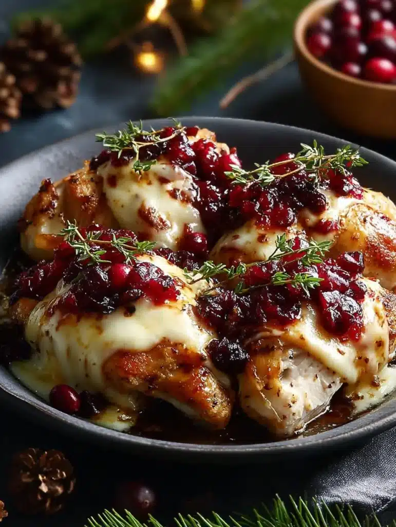 Cranberry Brie Stuffed Chicken on a festive holiday table