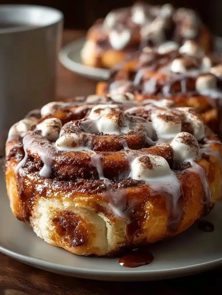 Delicious Hot Cocoa Cinnamon Rolls drizzled with chocolate icing