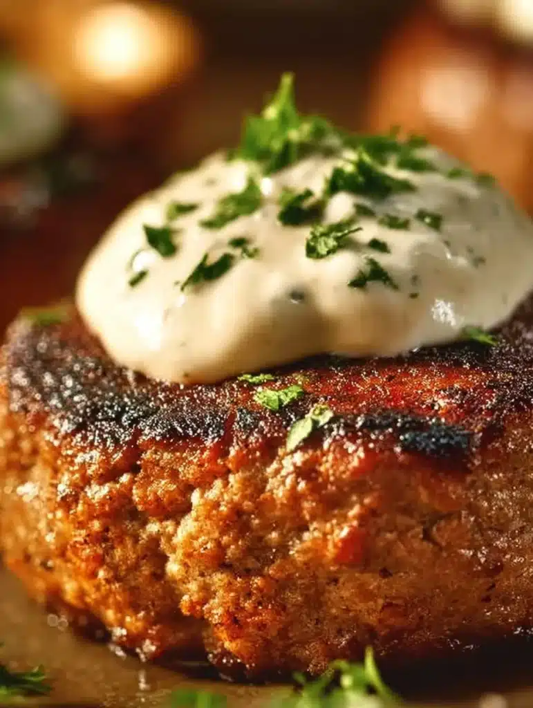 Keto Feta Burgers topped with rich tomato cream sauce