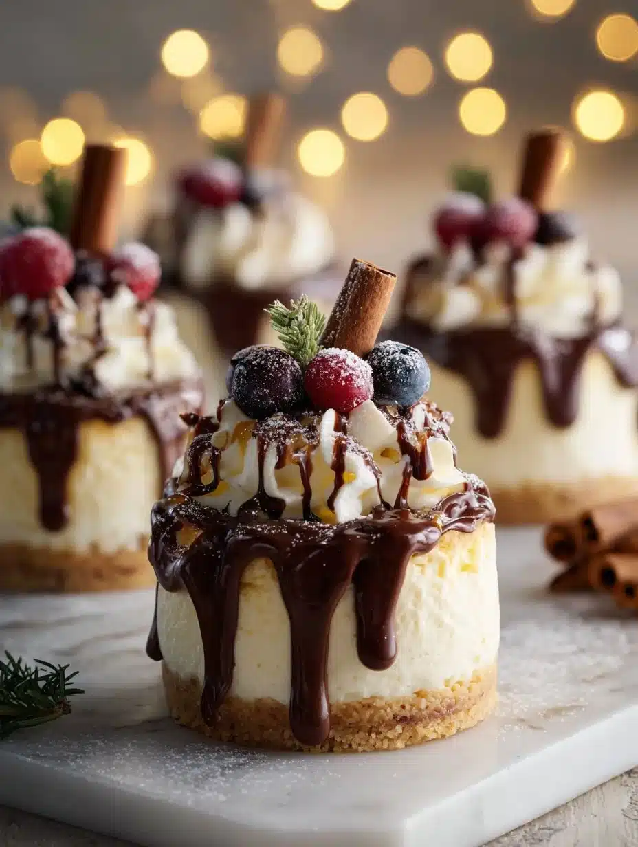 Mini Christmas Tree Cheesecake Bites decorated for the holidays