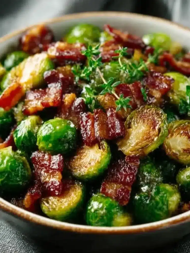 Stovetop Maple Bacon Brussels sprouts with a savory glaze