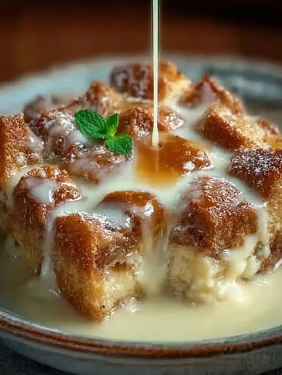 Irresistible Bread Pudding with Vanilla fresh from the oven in a baking dish