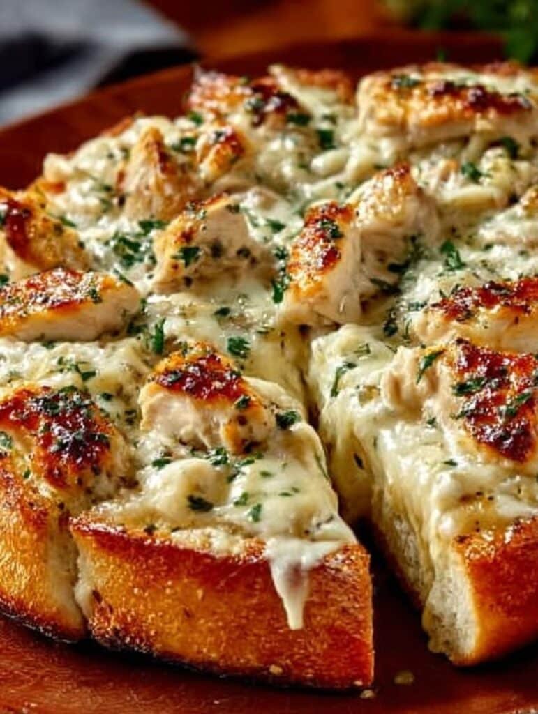 Chicken Alfredo Garlic Bread