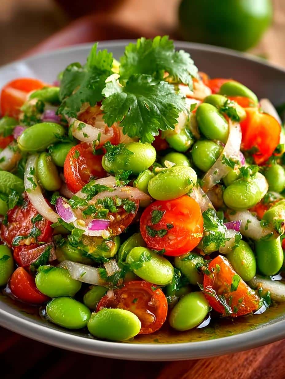 Delicious Edamame Salad with Cilantro Lime Dressing - Edamame Salad with Cilantro - main visual representation