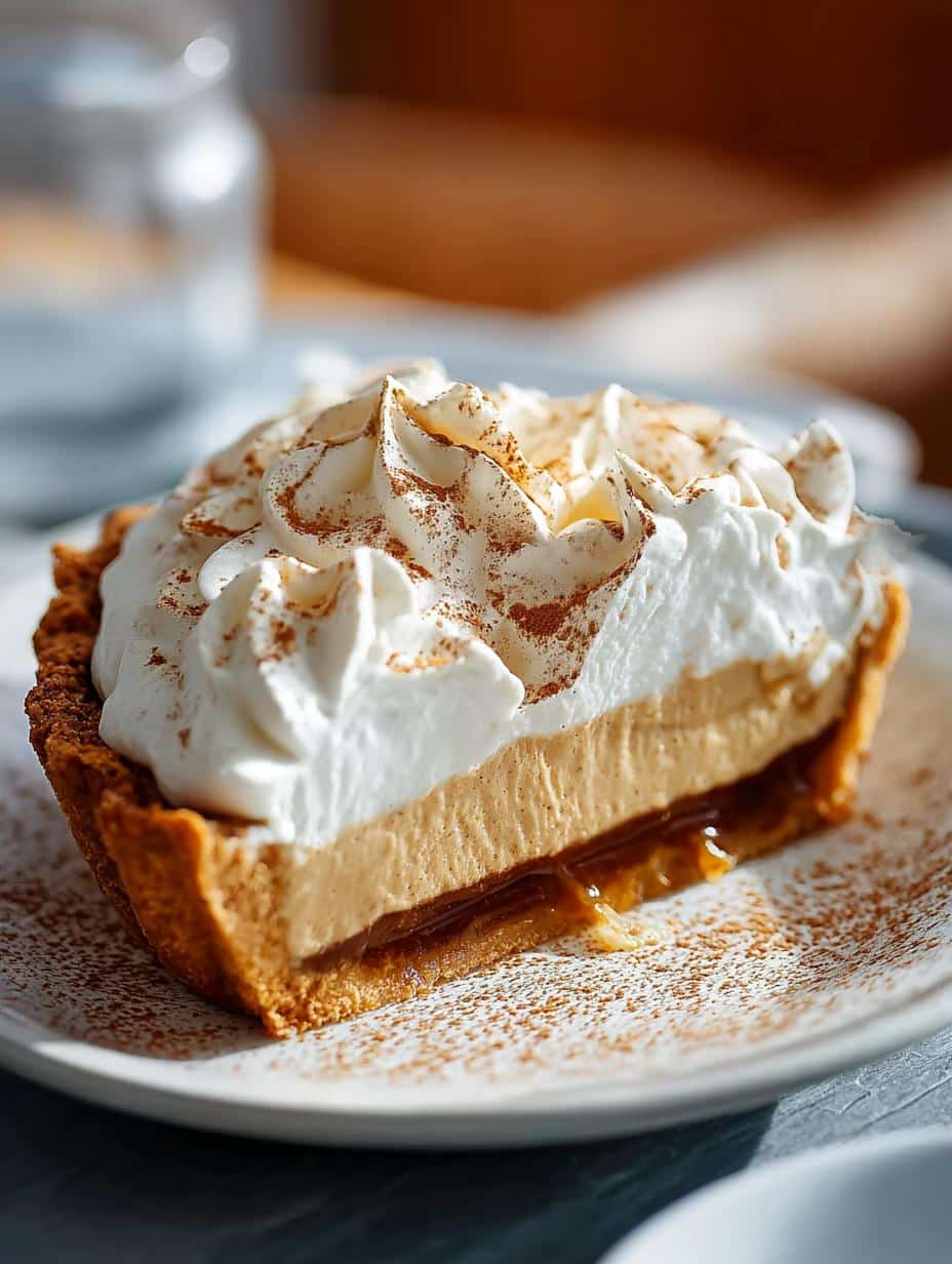 Irresistible Gin Extract Gingerbread Cream Pie fresh from the refrigerator on a serving plate