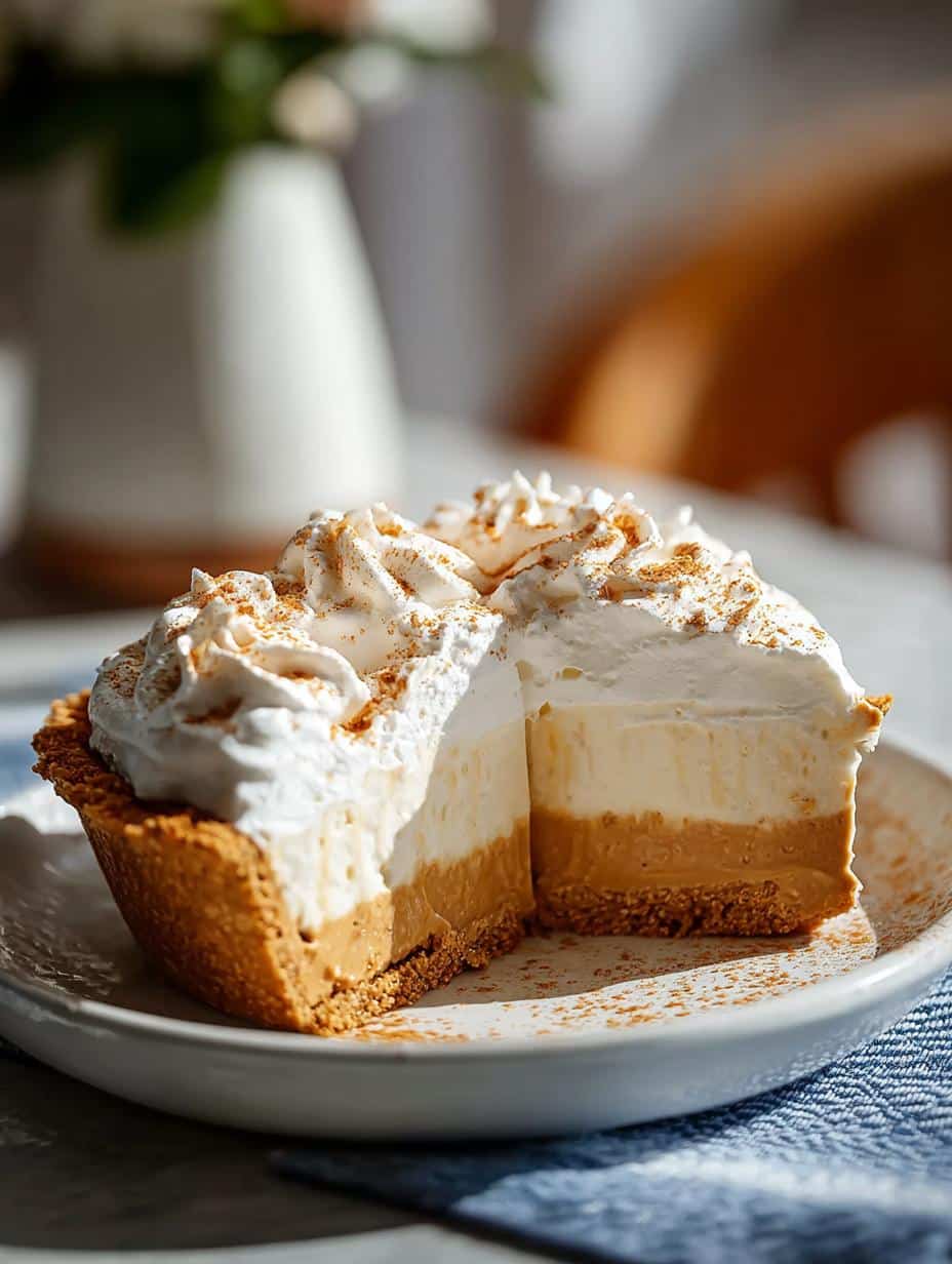 Delicious Gin Extract Gingerbread Cream Pie served with a slice cut out