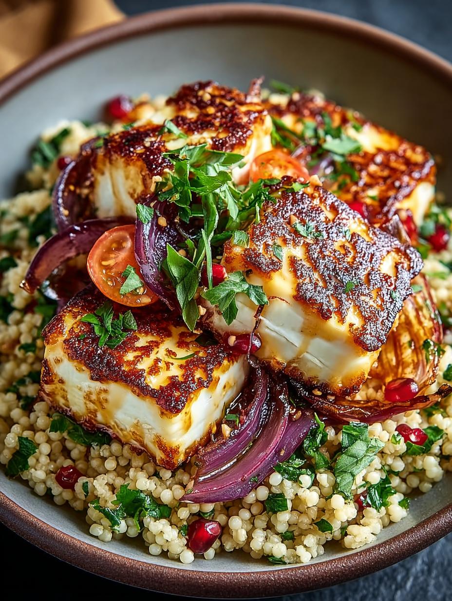 Delicious Hot Honey Halloumi Couscous Salad Recipe - Hot Honey Halloumi Couscous - main visual representation