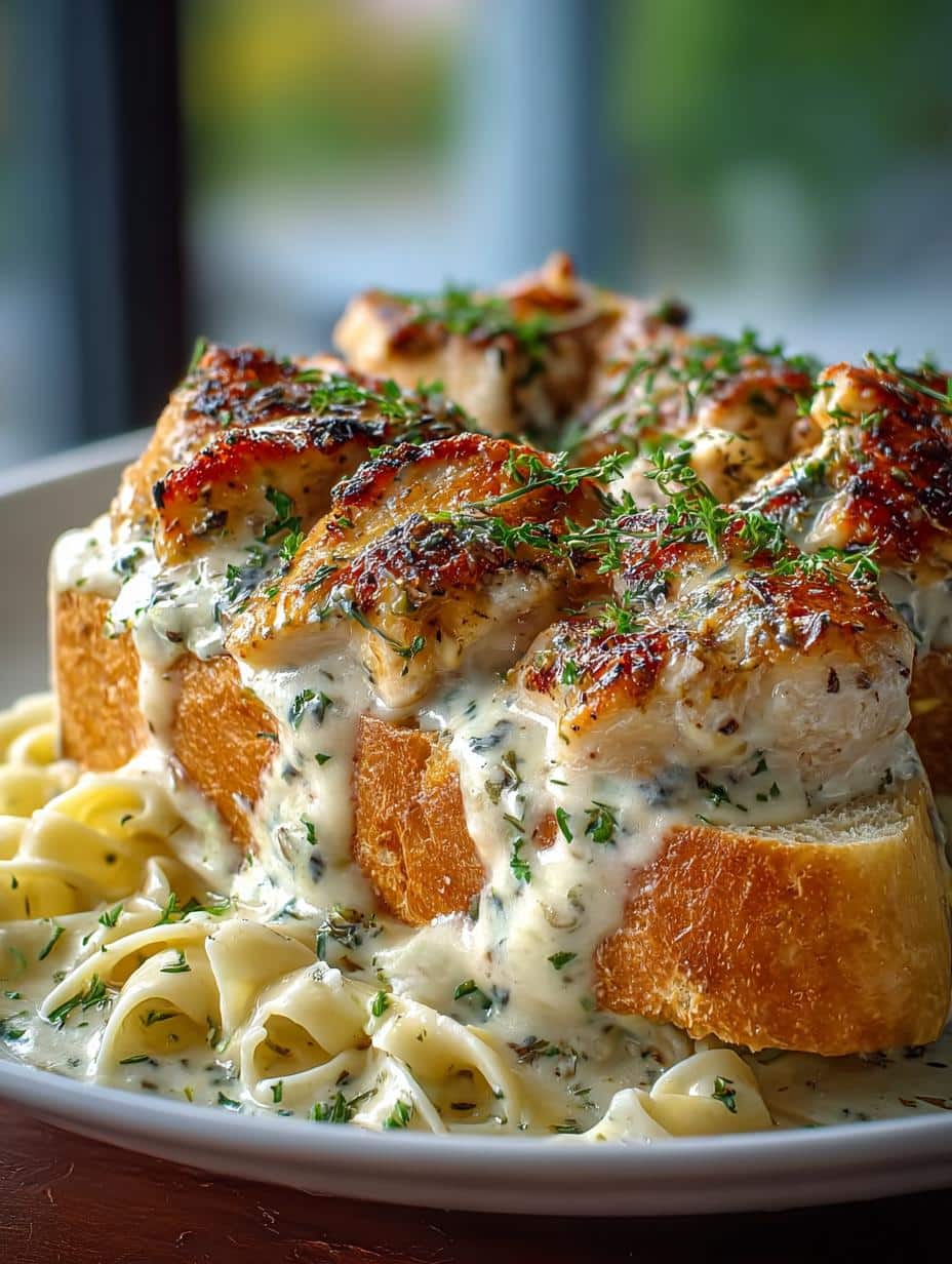 Irresistible Chicken Alfredo with Garlic Bread Delight - Irresistible Chicken Alfredo with - main visual representation