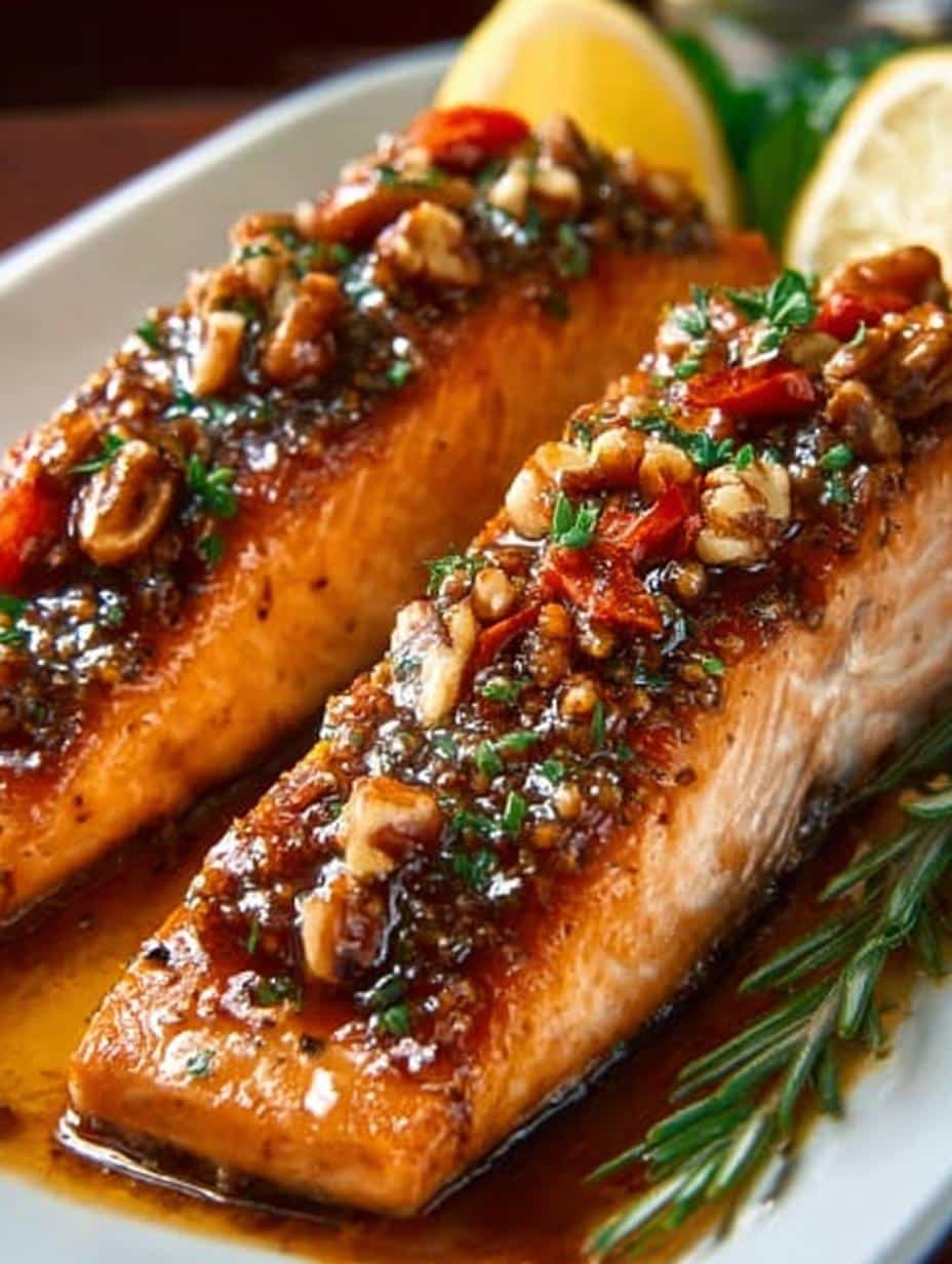 Delicious Maple Pecan Glazed Salmon Recipe for Dinner - Maple Pecan Glazed Salmon - additional detail