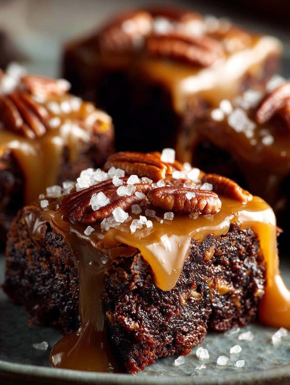 Salted Caramel Turtle Brownies: 5 Decadent Layers - Salted Caramel Turtle Brownies - additional detail