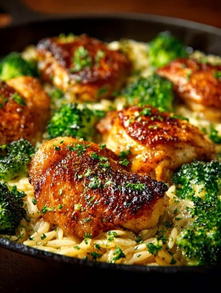 Delicious Skillet Chicken Thighs with Broccoli Orzo - Skillet Chicken Thighs with - main visual representation