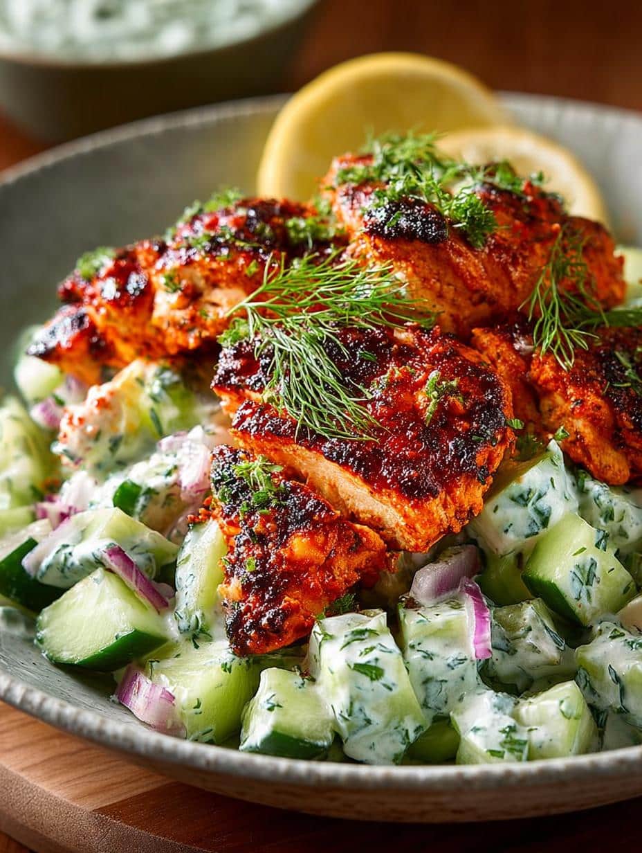 Spicy Mediterranean Chicken with Creamy Cucumber Salad Bliss 2 Spicy Mediterranean Chicken with Creamy Cucumber Salad Bliss - Spicy Mediterranean Chicken with - main visual representation