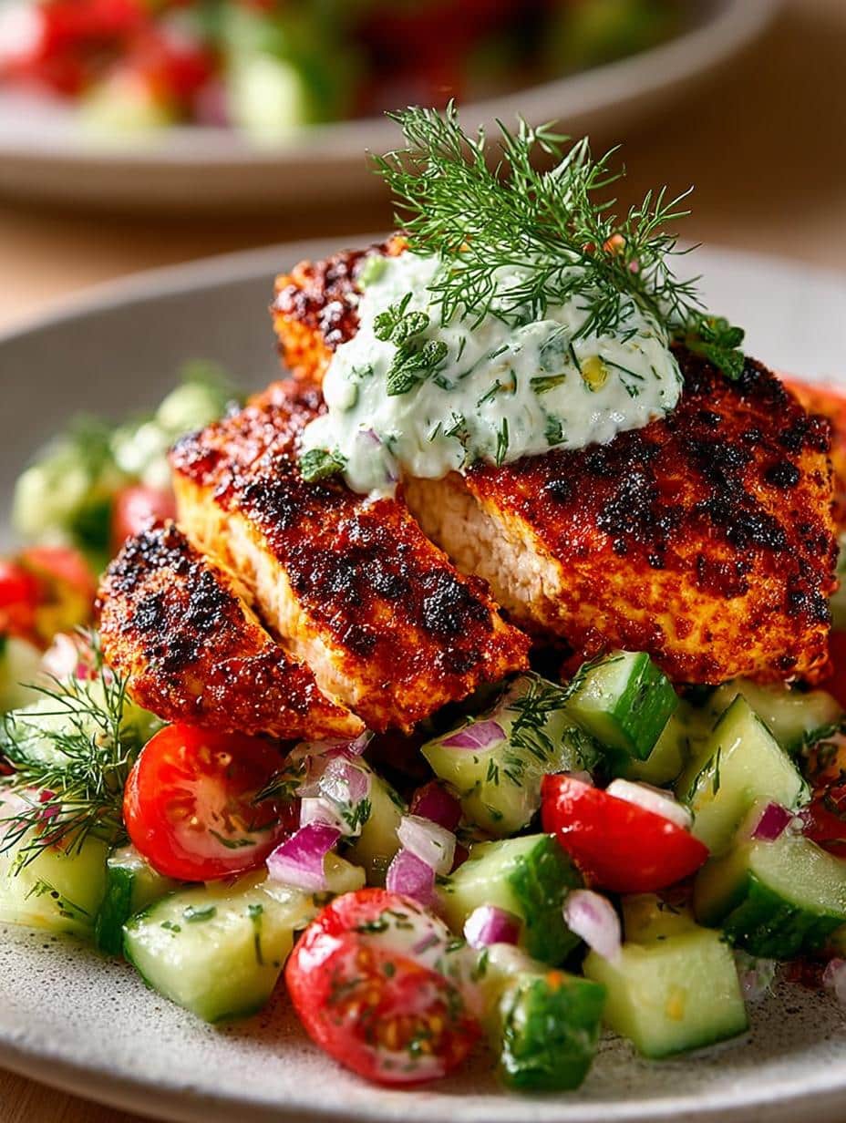 Spicy Mediterranean Chicken with Creamy Cucumber Salad Bliss 1 Spicy Mediterranean Chicken with