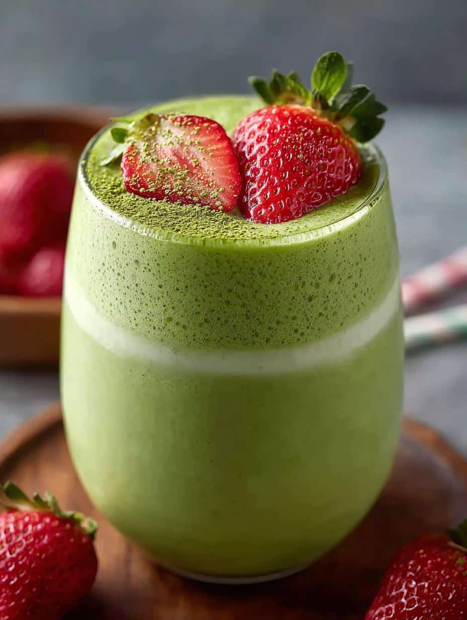 Delicious Strawberry Matcha Smoothie with Banana Boost - Strawberry Matcha Smoothie with - main visual representation