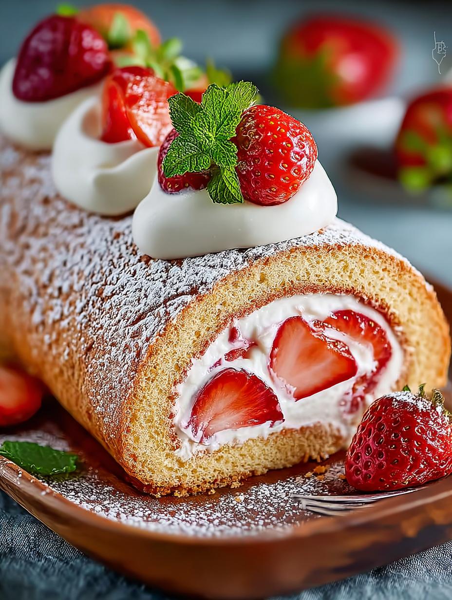 Strawberry Swiss Roll Cake