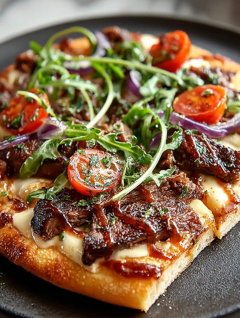 Short Rib Pizza with Smoked Gouda Cream Sauce Delight - Short Rib Pizza with - main visual representation