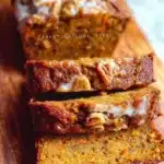 Moist carrot cake banana bread loaf with spices and cream cheese frosting