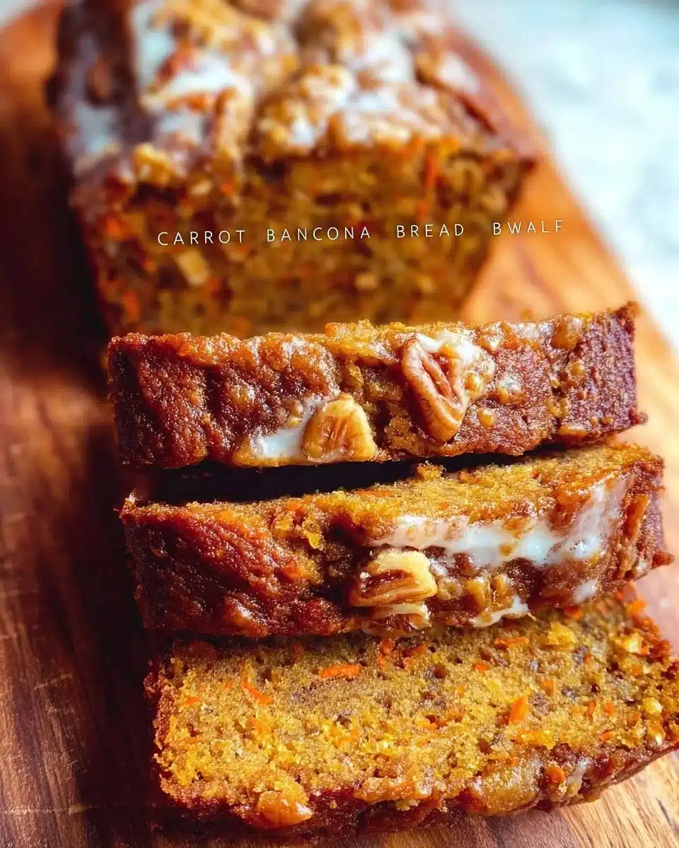 Moist carrot cake banana bread loaf with spices and cream cheese frosting