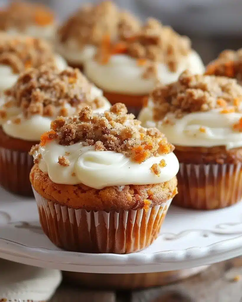 Delicious carrot cake muffins with creamy cheesecake filling served on a plate
