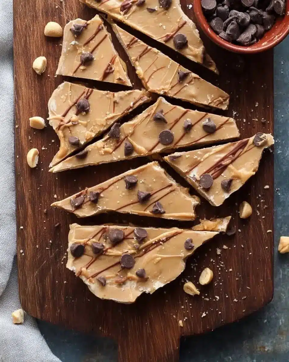 Delicious Chocolate Peanut Butter Frozen Yogurt Bark with toppings