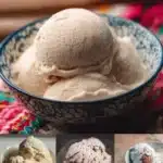 Creamy low-sugar frozen treat in a bowl garnished with fresh fruit