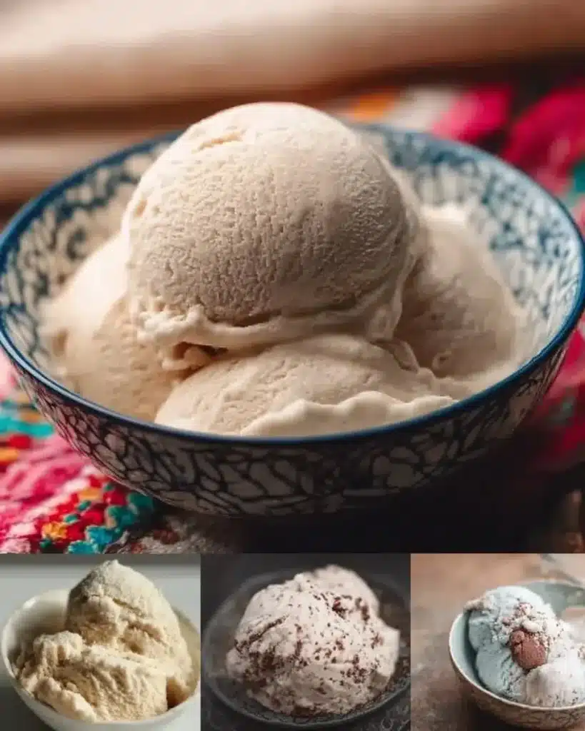 Creamy low-sugar frozen treat in a bowl garnished with fresh fruit
