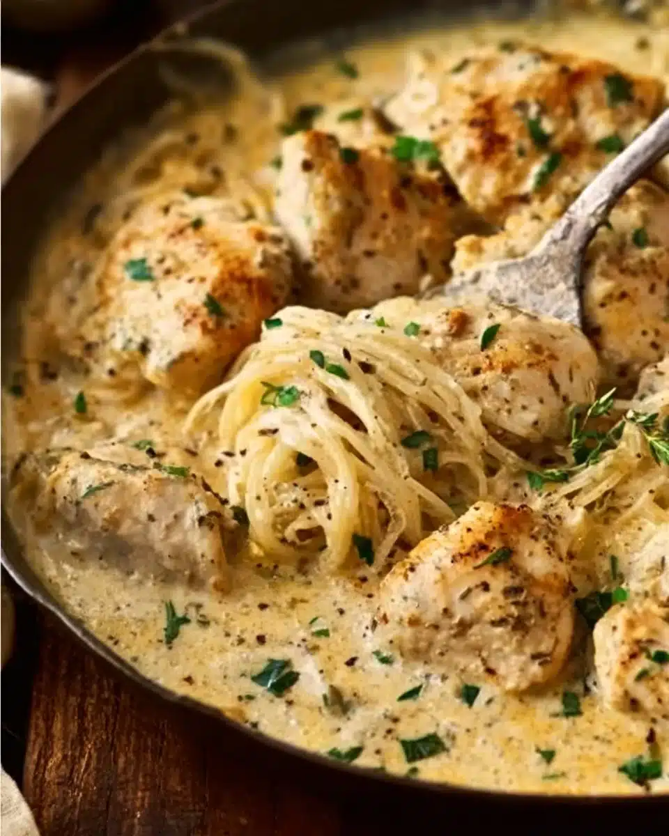 Crock Pot Angel Chicken 1 Crock Pot Angel Chicken served with herbs and creamy sauce in a slow cooker.