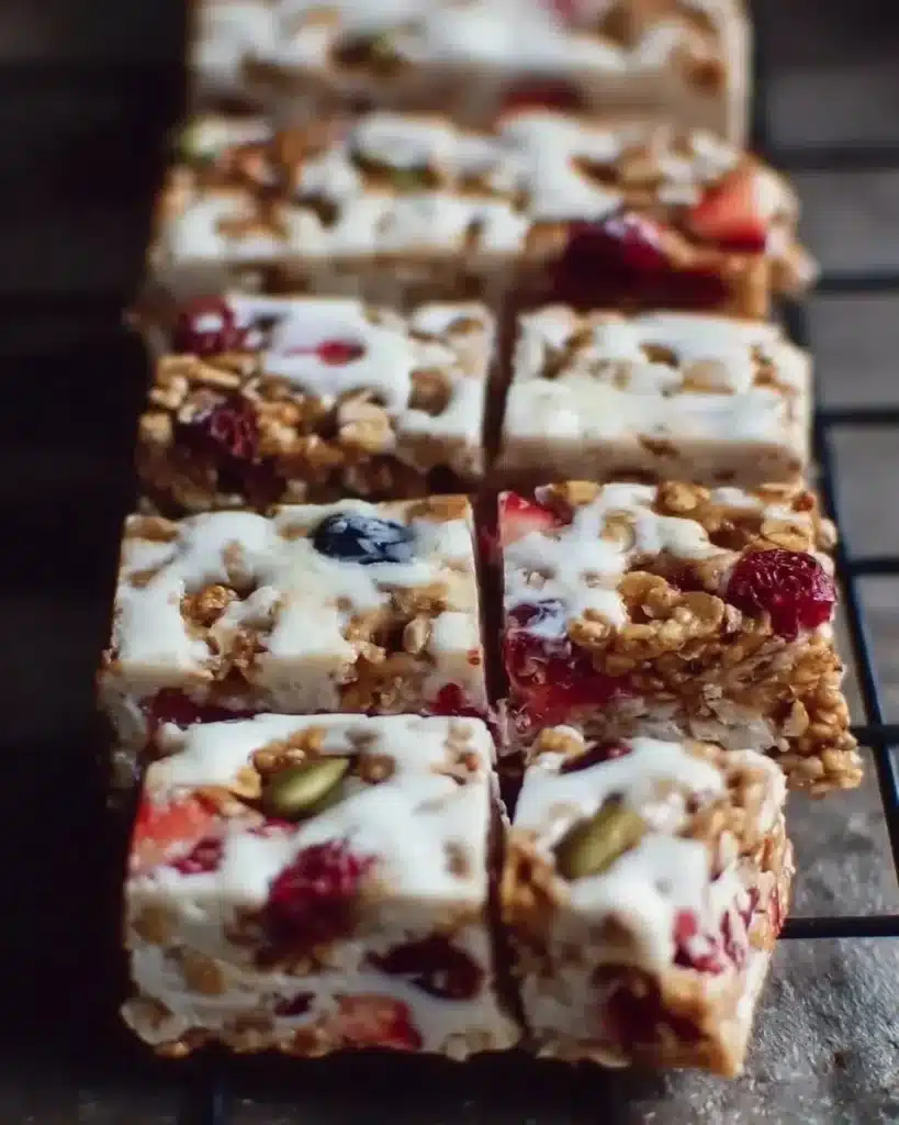 Homemade frozen yogurt granola bars displayed on a plate
