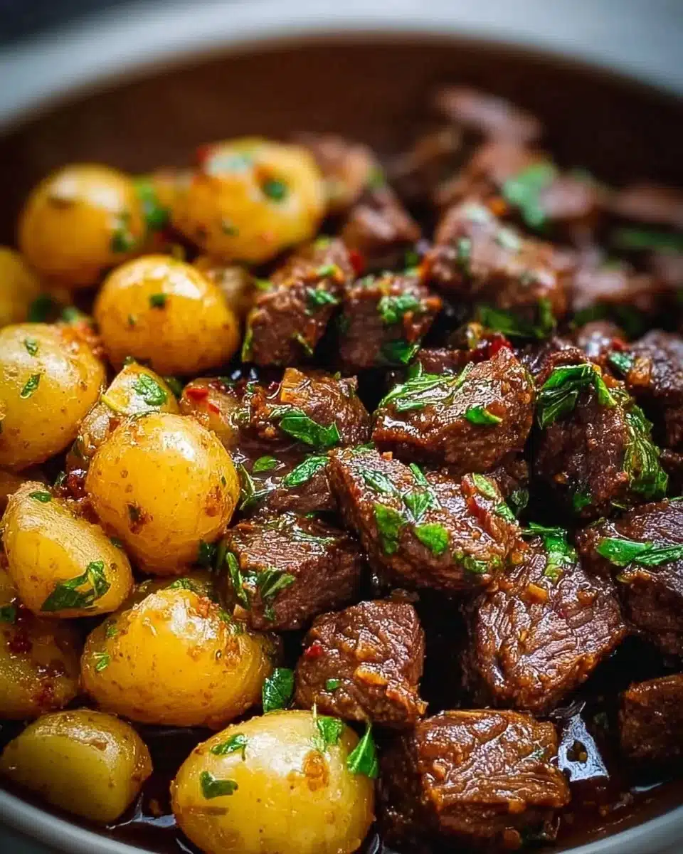 Garlic Butter Beef Bites with Potatoes | Quick Weeknight 1 Delicious Garlic Butter Beef Bites served with roasted potatoes