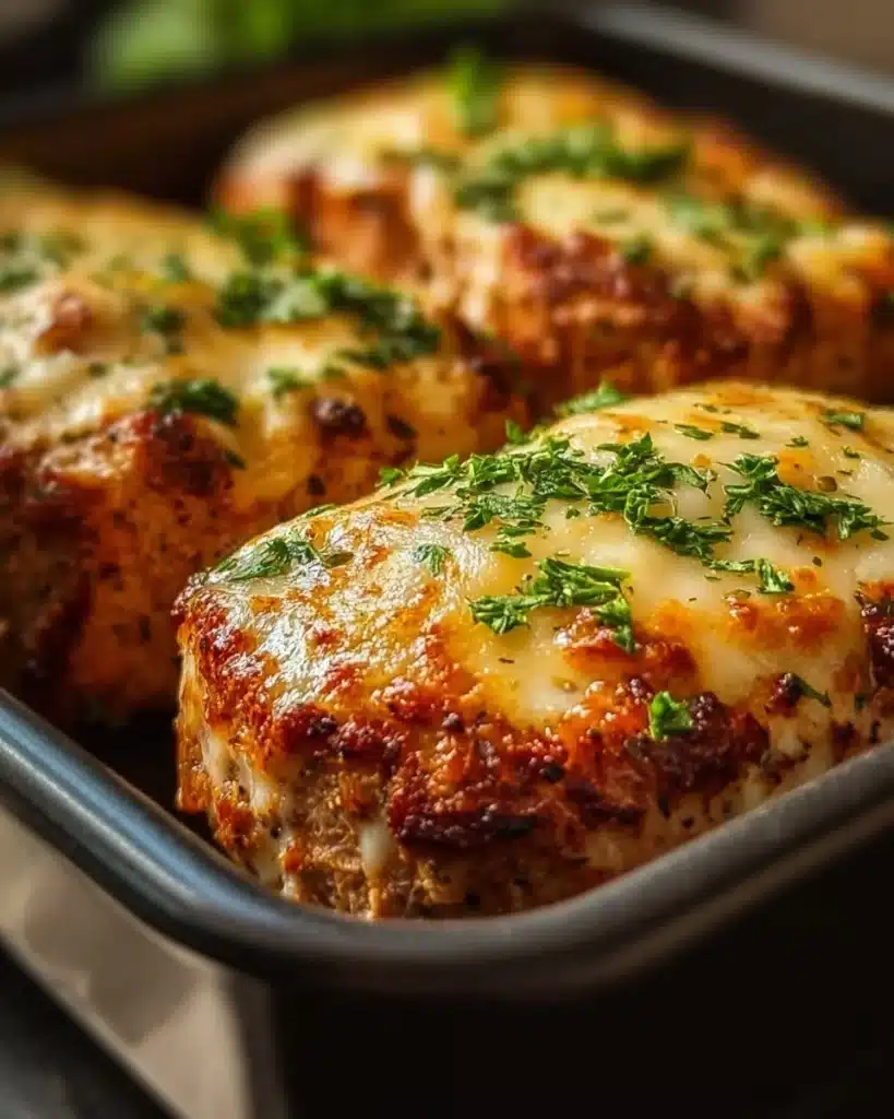 Delicious Garlic Parmesan Chicken Meatloaf served with a side of vegetables